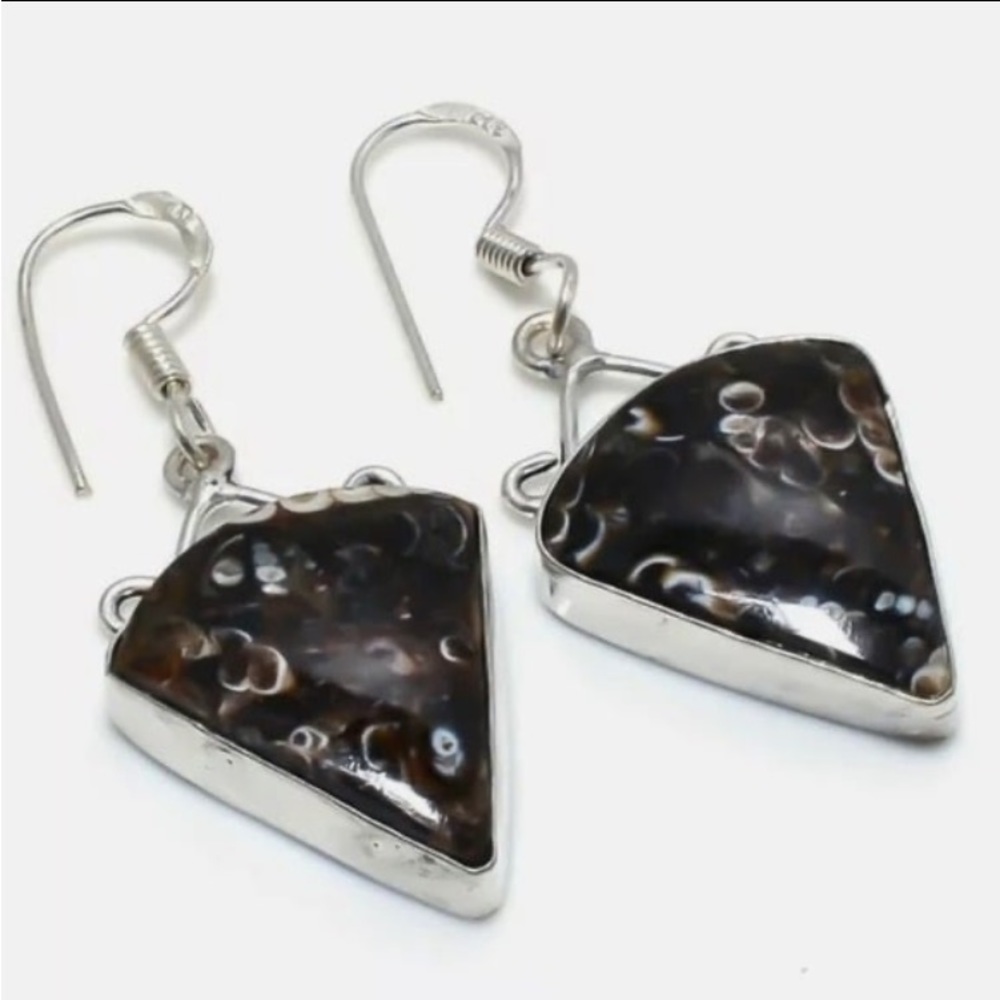 925 Sterling Sliver. Turtilla Fossil gemstone earrings